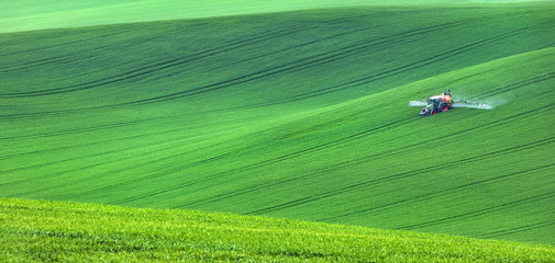 Fototapeta premium isolated tractor in green fields