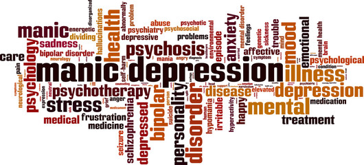 Manic depression word cloud concept. Vector illustration