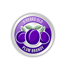 5 years old plum brandy distillate badge on white background