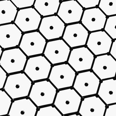 The hexagonal honeycomb structure of graphene with atoms inside.
