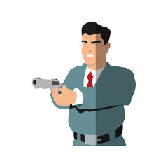 Man cartoon with gun icon. Comic character and caricature theme. Isolated design. Vector illustration