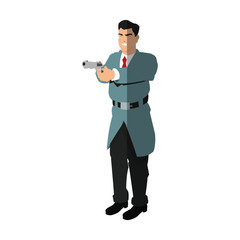 Man cartoon with gun icon. Comic character and caricature theme. Isolated design. Vector illustration