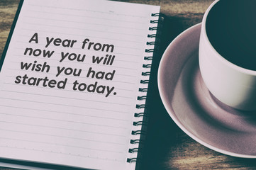 Inspirational quote - A year from now you will wish you had started today. Retro style.