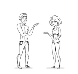 Collaboration of two business people. Sketch vector illustration.