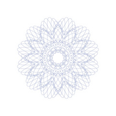 Guilloche decorative rosette element. Digital watermark. It can be used as a protective layer for certificate, voucher, banknote, money design, currency, note, check, ticket, reward etc.
