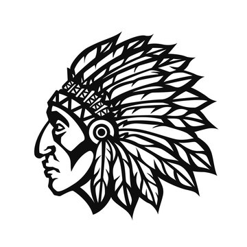 Native American Indian Chief head profile. Mascot sport team logo. Vector illustration © bigbaraboom