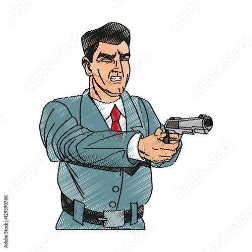 "Man cartoon with gun icon. Comic character and caricature theme