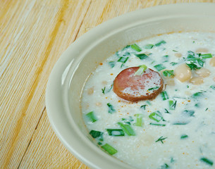 Soup with beans, sour cream and sausage