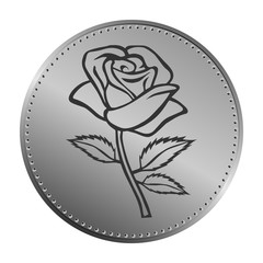 Rose sketch with coin design. Flower element. Vector illustration. Elegant floral outline design. Gray symbol isolated on white background. Abstract rose. Good for design, logo or decoration