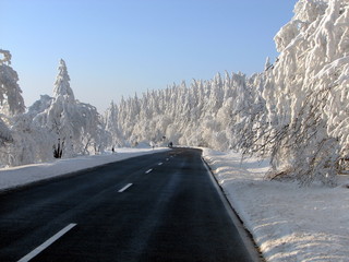 Stra&szlig;e durch Winterlandschaft