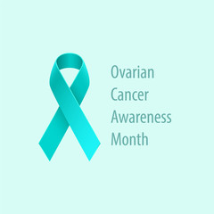 Ovarian Cancer Teal Ribbon over light teal background vector concept illustration

