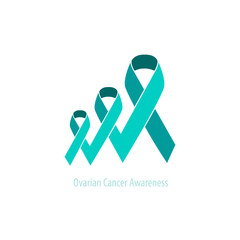 Ovarian Cancer Teal Ribbon Awareness&Support Emblem, vector duotone isolated over white