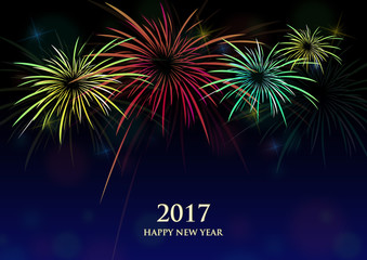 Happy new year background with colorful fireworks - obrazy, fototapety, plakaty