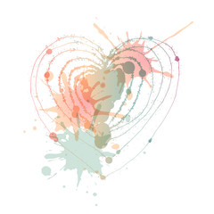 Vector heart with blots. Aquarelle blots. Valentines day. White background