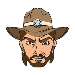 Cowboy cartoon icon. Man sheriff pop art and comic theme. Isolated design. Vector illustration