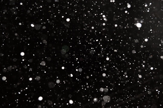 Falling snow on black background