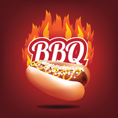 
Flaming BBQ and hot dog icon symbol. EPS 10 vector.