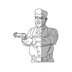 Man cartoon with gun icon. Comic character and caricature theme. Isolated design. Vector illustration