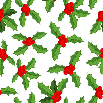 Mistletoe seamless pattern. Traditional Christmas plant backgrou
