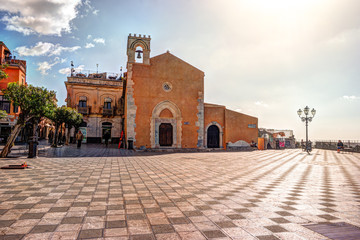 Obraz premium View over the main square in Taormina, Sicily, Italy, Europe