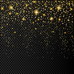 eps 10 vector premium golden glitter effect isolated on transparent background. Shiny falling stars luxury calendar cover, banner, magazine cover, greeting card, wallpaper template for web and print