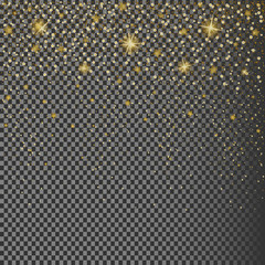 eps 10 vector premium golden glitter effect isolated on transparent background. Shiny falling stars luxury calendar cover, banner, magazine cover, greeting card, wallpaper template for web and print