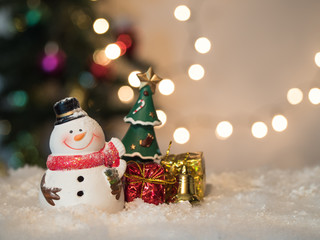 snowman jolly to smile celebrate and box bokeh background