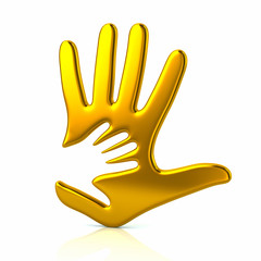 3d illustration of golden adult and kid hand