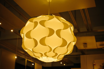 beautiful fabric chandelier in the Interior of the restaurant