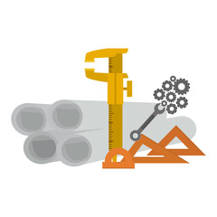 Plans and ruler icon. Construction tool repair work and restoration theme. Isolated design. Vector illustration