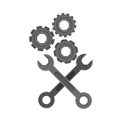 wrench and gears icon. Construction tool repair work and restoration theme. Isolated design. Vector illustration