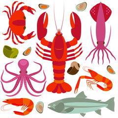 Seafood icons set. Vector illustration.