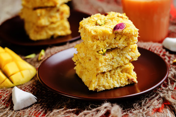 Mango Coconut Burfi. Indian sweets