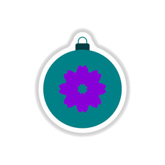 Vector illustration in paper sticker style Christmas ball with flower