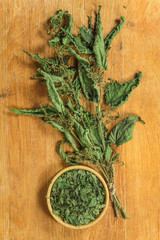 Nettle. Dried herbs. Herbal medicine, phytotherapy medicinal her