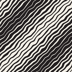 Wavy Ripple Hand Drawn Gradient Lines. Vector Seamless Black and White Pattern.