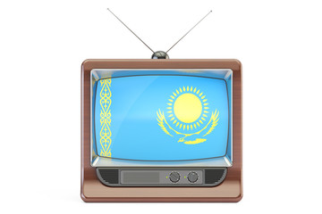 old tv with flag of Kazakhstan. Kazakh Television concept, 3D re