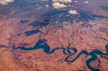 Aerial view from airplane to Colorado River in Arizona, Nevada, USA - Powered by Adobe