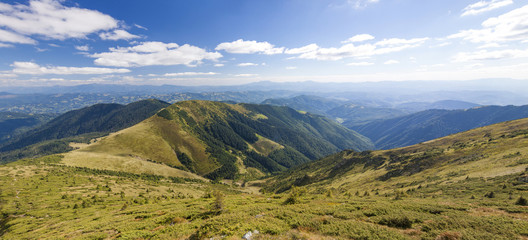 Panorama of Carpathian mountains in summer sunny day © bilanol