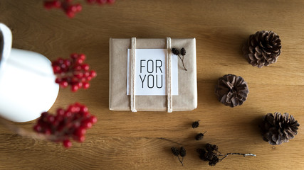 Beautiful retro christmas present, flat lay view