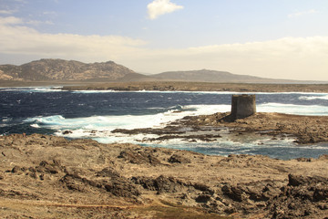 Fototapeta na wymiar Stintino, in Sardegna mare e cielo, acqua e rocce, acqua limpida, sole sull'isola.