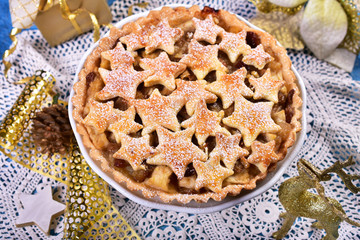 christmas apple pie with star shape decoration
