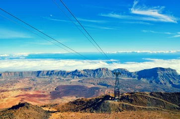 Poster Cableway on the volcano Teide. Touristic way to Pico del Teide mountain. El Teide National park, landmark on Tenerife, Canary Islands, Spain. © Betelgejze