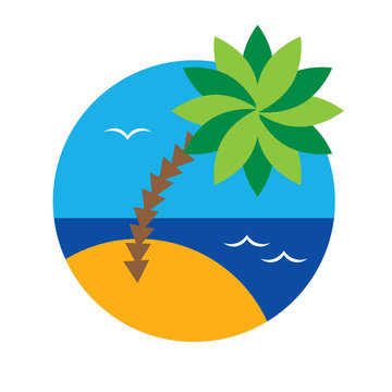 recommend clip art: Palm tree - view with beach, sea, sky and palm tree