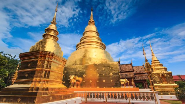 Wat Phra Singh Temple Landmark Destination Religion Place Of Chiang Mai, Thailand 4K Time Lapse (tilt up)