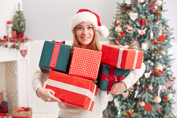 christmas, holidays, celebration and people concept - smiling wo