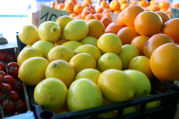 pile of lemons on a market store