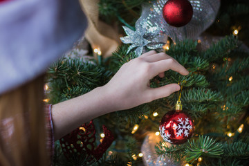 Beautiful red, green and silver Christmas tree decorations