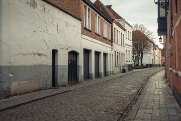 Autumn street in Bruges, Belgium