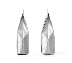 Blank Foil plastic paper bag side view isolated on white background. Packaging template mockup collection. With clipping Path included. Aluminium coffee package.